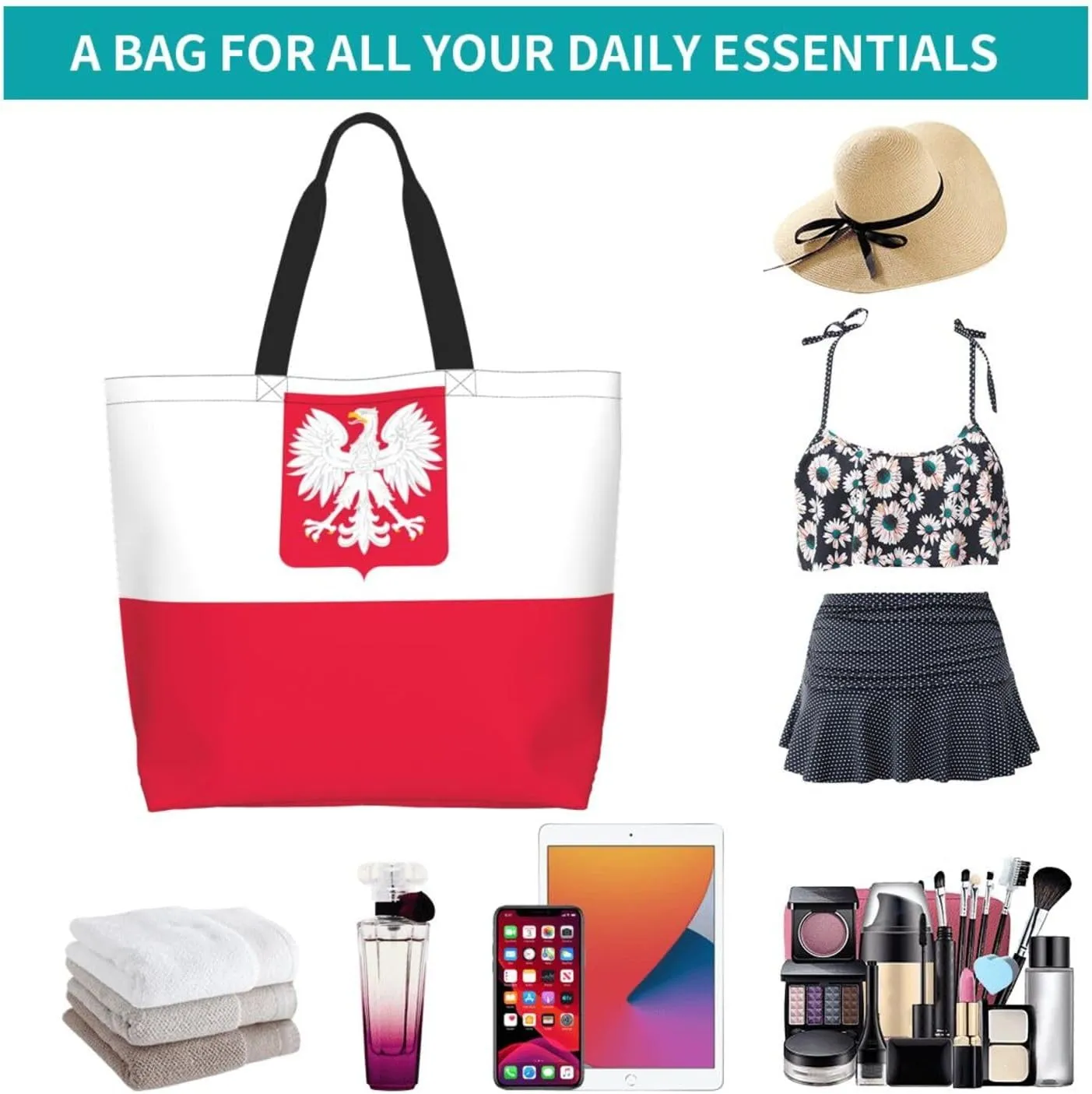Polish Flag Poland Polska Eagle Women's Tote Bag Large Capacity Single Shoulder Bags Handbag for Shopping Work