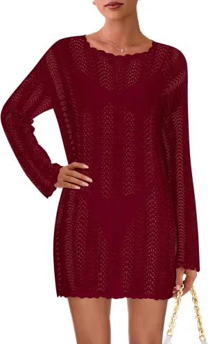 PRETTYGARDEN Women's Swimsuit Cover Up 2025 Summer Bathing Suit Swimwear Crochet Knit Dress Fashion Beach Vacation Clothes