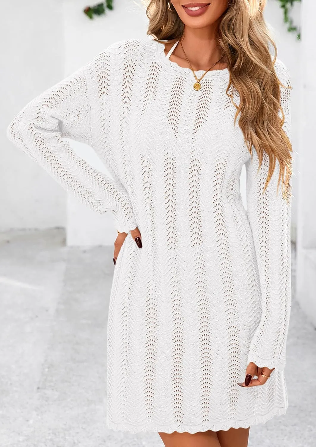 PRETTYGARDEN Women's Swimsuit Cover Up 2025 Summer Bathing Suit Swimwear Crochet Knit Dress Fashion Beach Vacation Clothes