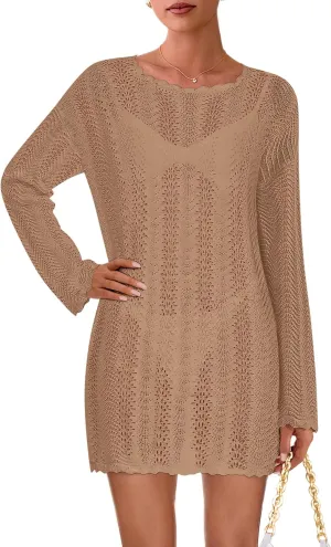 PRETTYGARDEN Women's Swimsuit Cover Up 2025 Summer Bathing Suit Swimwear Crochet Knit Dress Fashion Beach Vacation Clothes