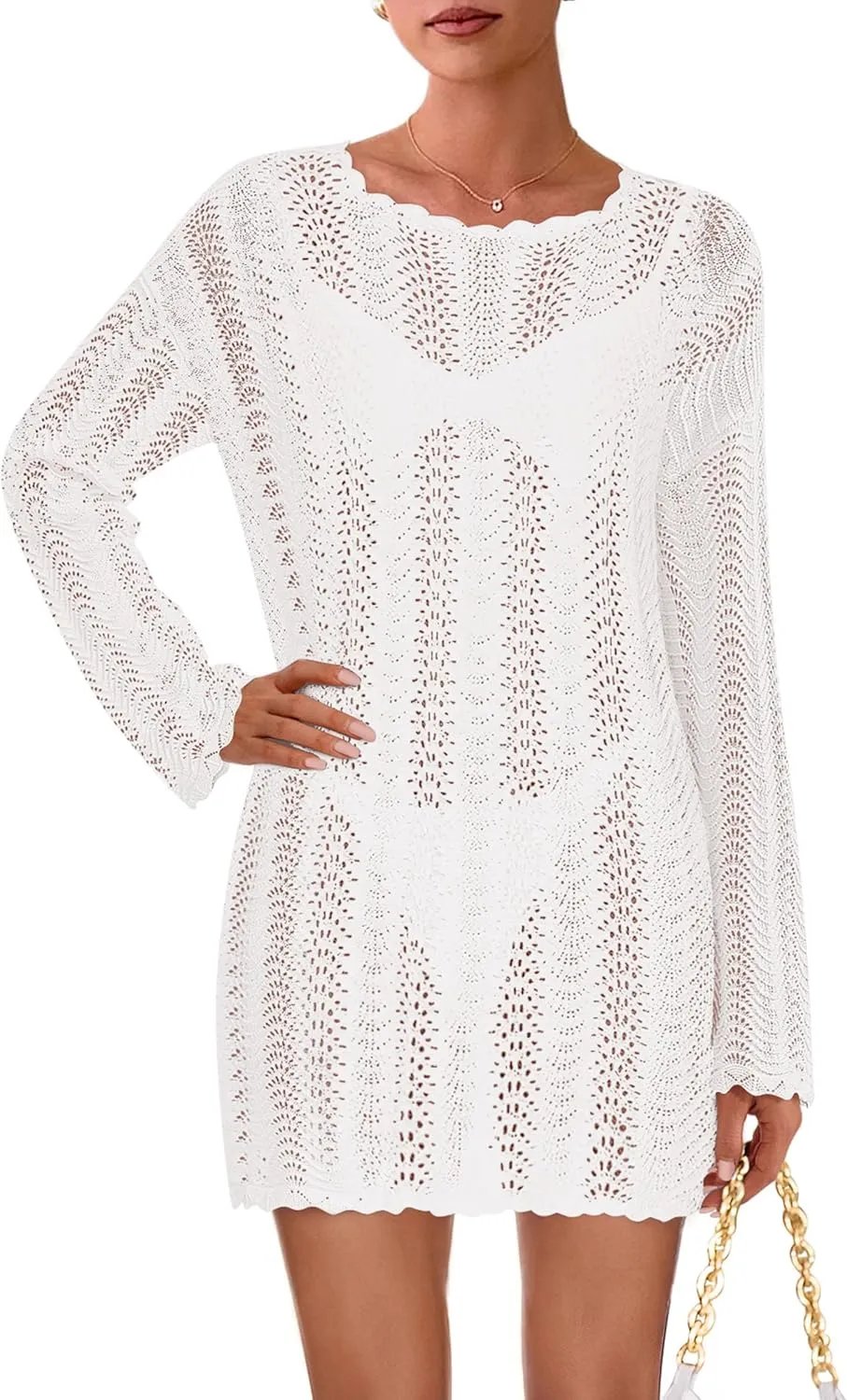 PRETTYGARDEN Women's Swimsuit Cover Up 2025 Summer Bathing Suit Swimwear Crochet Knit Dress Fashion Beach Vacation Clothes
