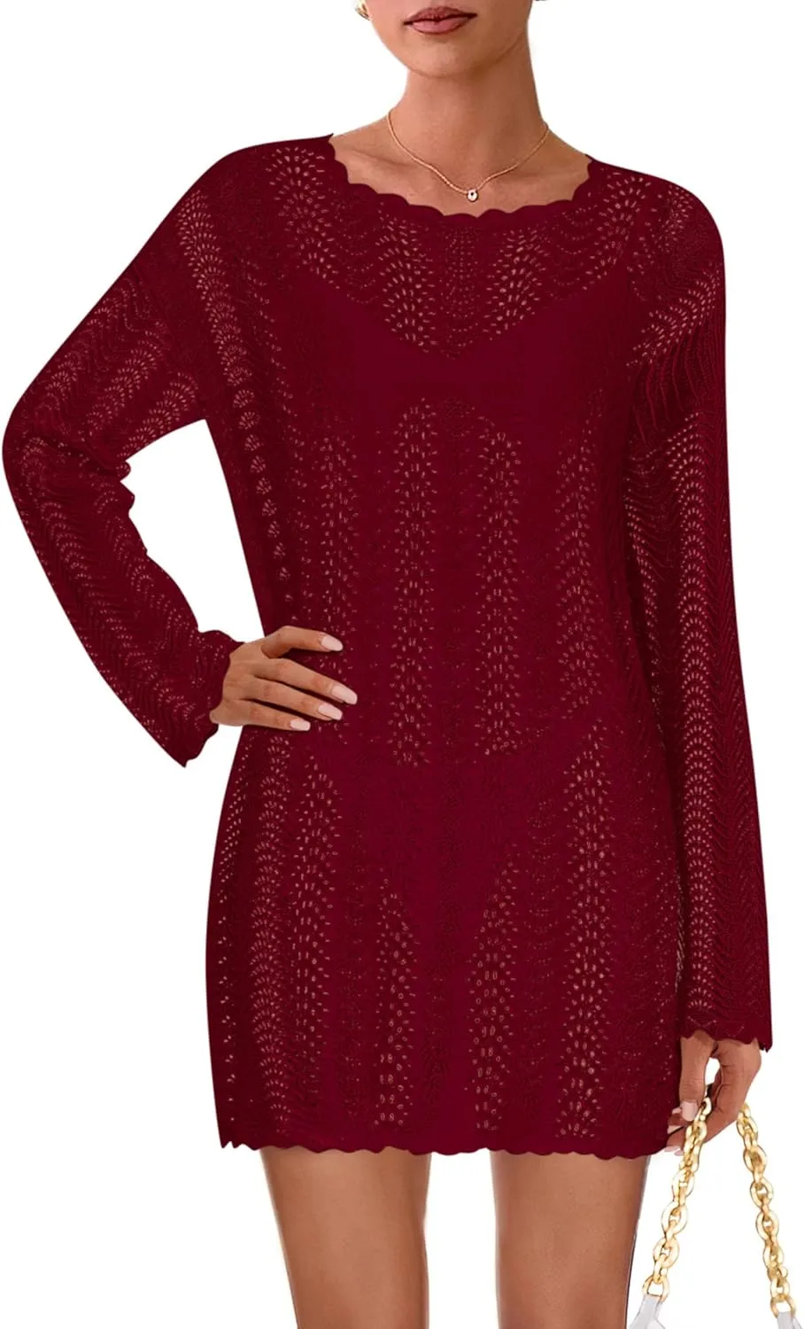 PRETTYGARDEN Women's Swimsuit Cover Up 2025 Summer Bathing Suit Swimwear Crochet Knit Dress Fashion Beach Vacation Clothes