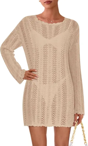 PRETTYGARDEN Women's Swimsuit Cover Up 2025 Summer Bathing Suit Swimwear Crochet Knit Dress Fashion Beach Vacation Clothes