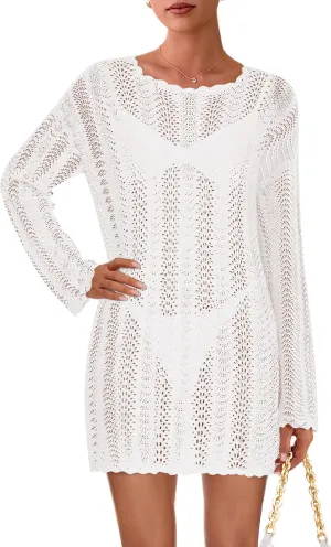 PRETTYGARDEN Women's Swimsuit Cover Up 2025 Summer Bathing Suit Swimwear Crochet Knit Dress Fashion Beach Vacation Clothes