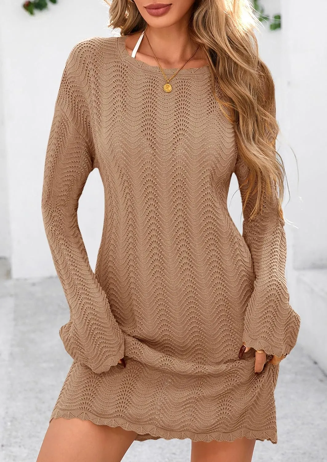 PRETTYGARDEN Women's Swimsuit Cover Up 2025 Summer Bathing Suit Swimwear Crochet Knit Dress Fashion Beach Vacation Clothes