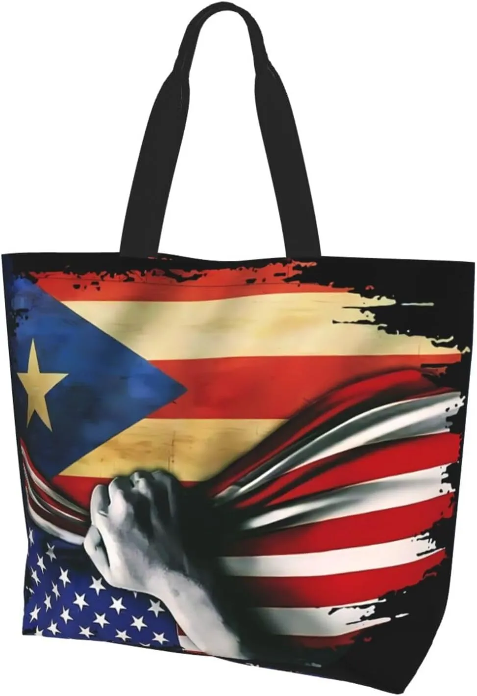 Puerto Rican American Flag Women's Tote Bag Large Capacity Single Shoulder Bags Handbag for Shopping Work