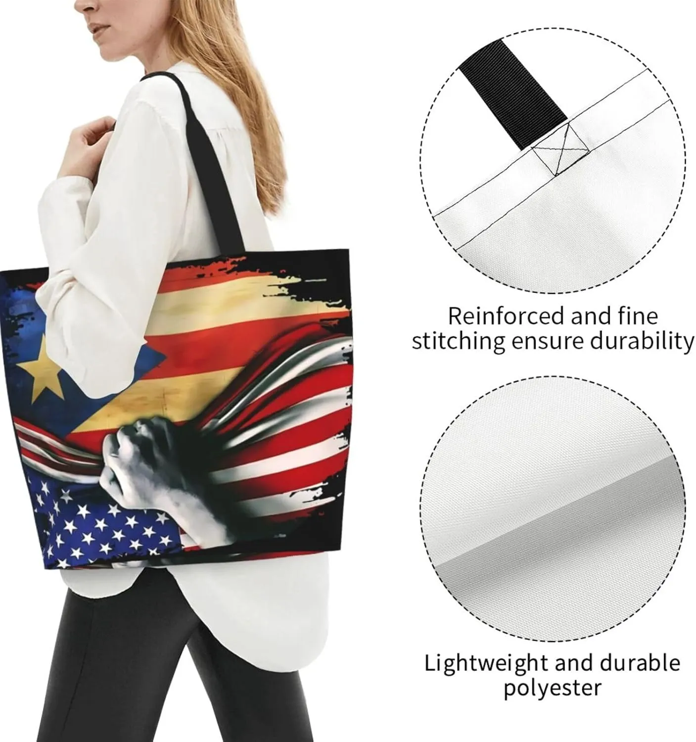 Puerto Rican American Flag Women's Tote Bag Large Capacity Single Shoulder Bags Handbag for Shopping Work
