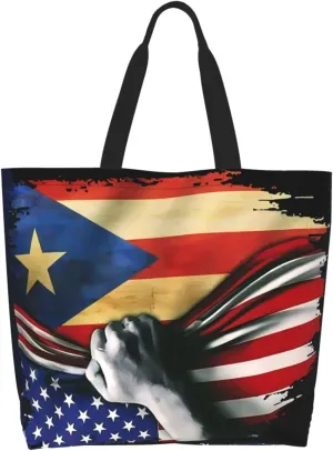 Puerto Rican American Flag Women's Tote Bag Large Capacity Single Shoulder Bags Handbag for Shopping Work