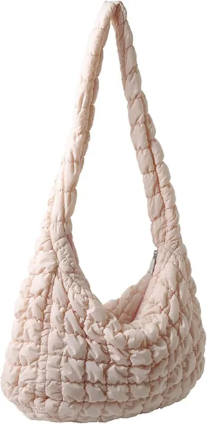 Puffer Tote Bag for Women Quilted Crossbody Bag Puffer Bags Cloud Shoulder Bag Hobo Bag Purses Satchel Work Bag (Pink,Medium)