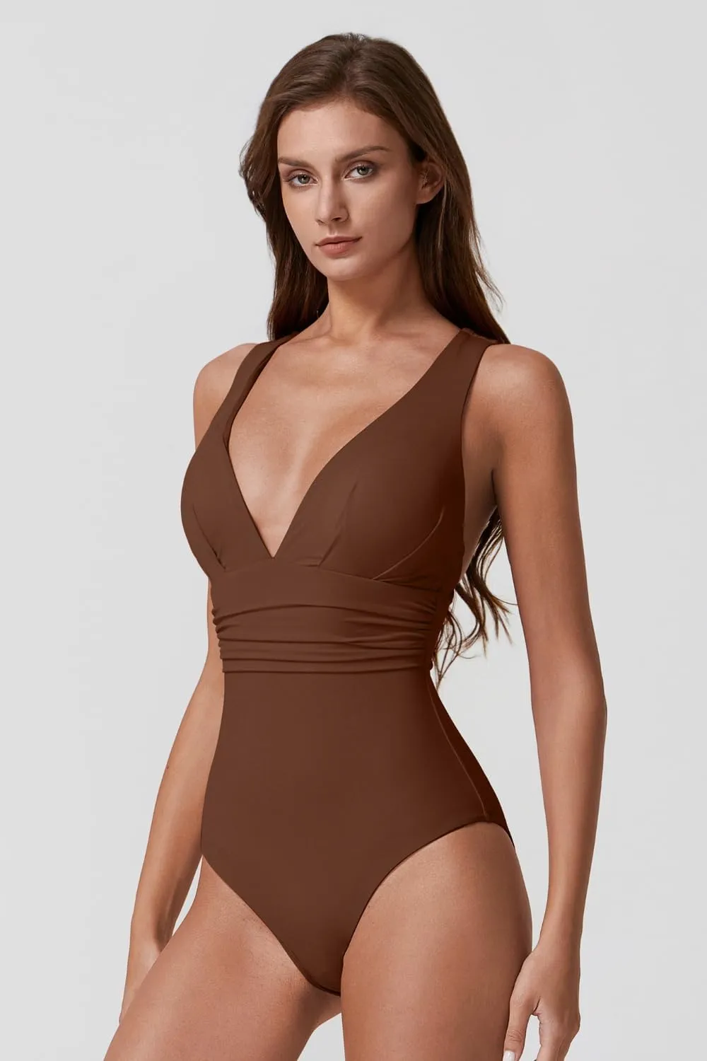 QINSEN Womens Sexy V Neck One Piece Bathing Suit Cross Back Swimsuit High Waist Monokini