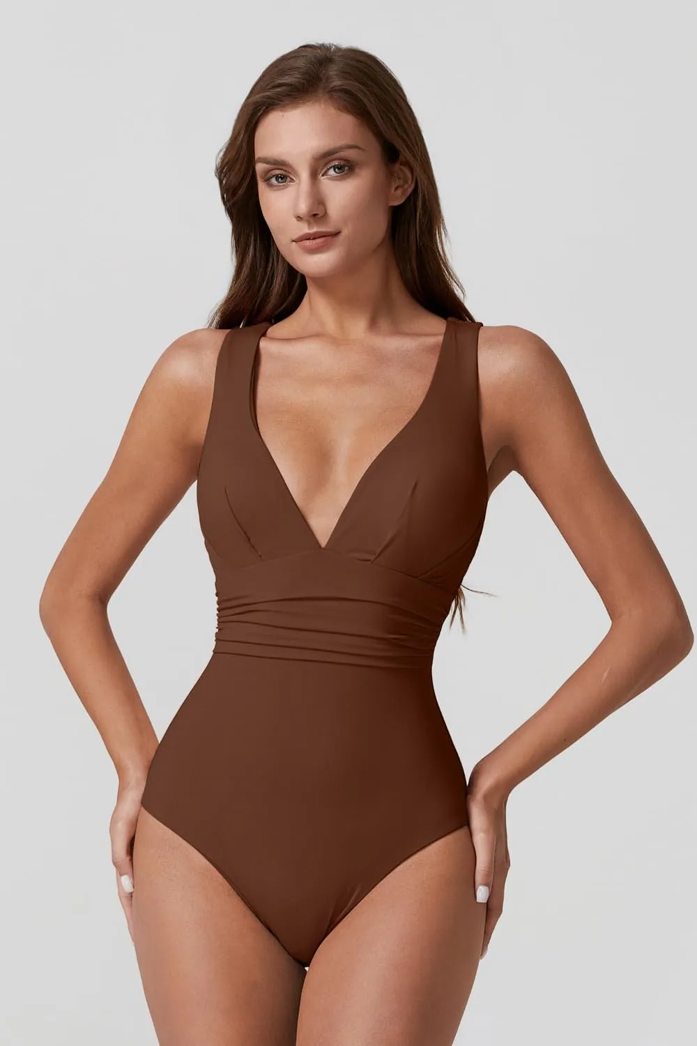 QINSEN Womens Sexy V Neck One Piece Bathing Suit Cross Back Swimsuit High Waist Monokini