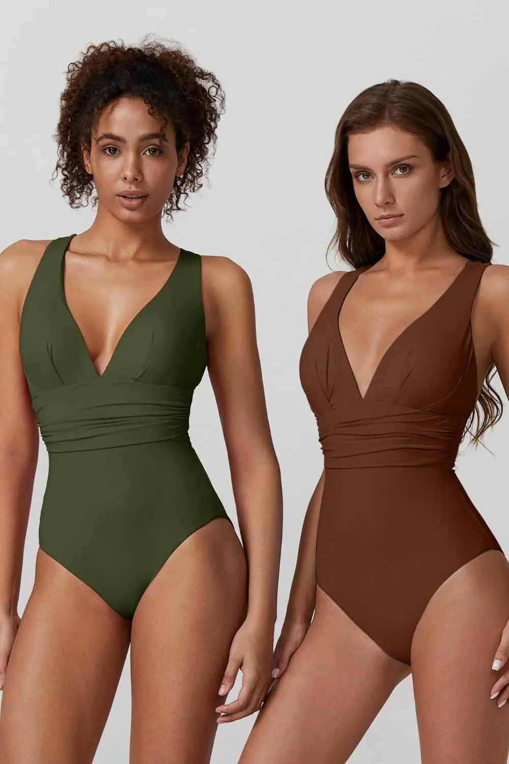 QINSEN Womens Sexy V Neck One Piece Bathing Suit Cross Back Swimsuit High Waist Monokini
