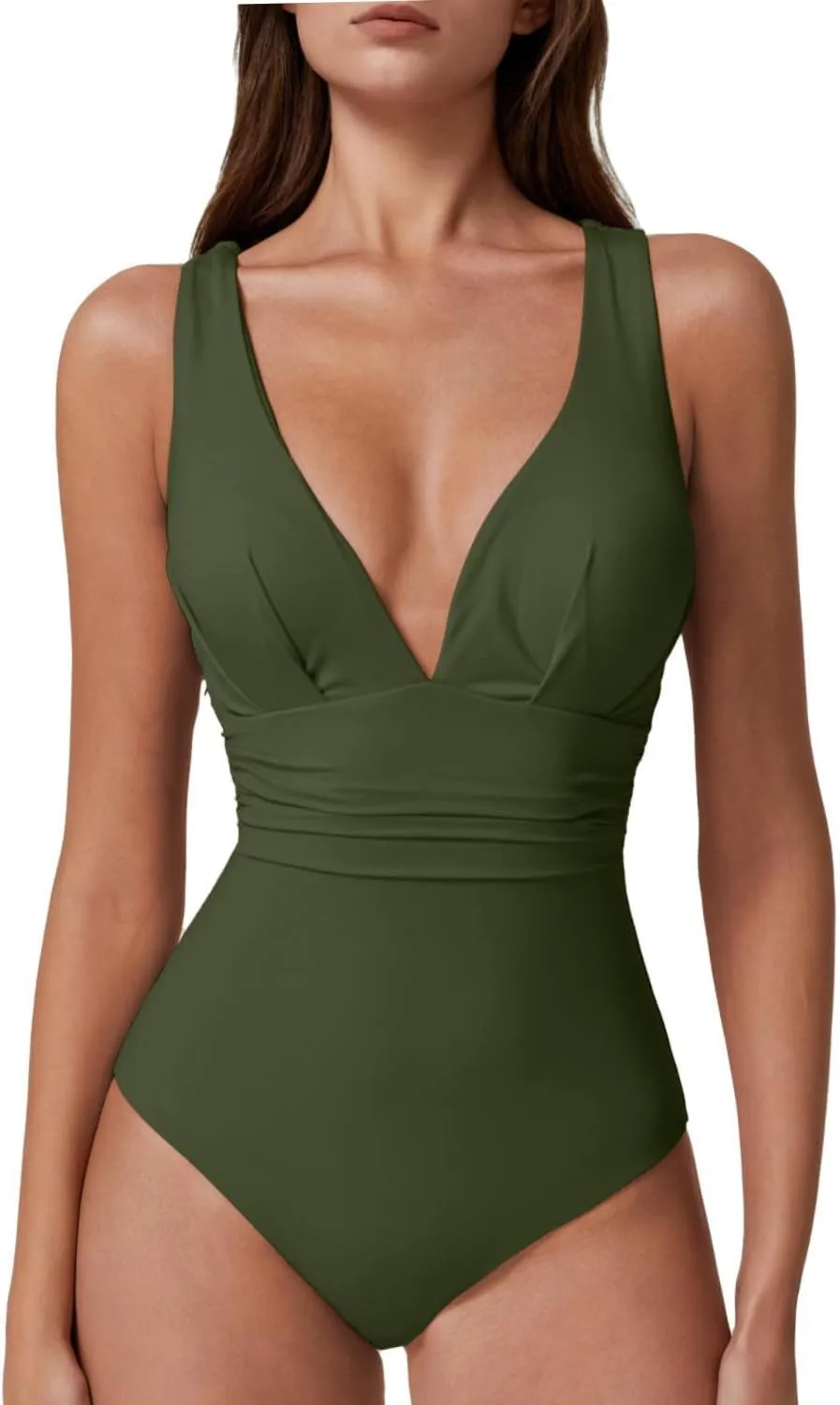 QINSEN Womens Sexy V Neck One Piece Bathing Suit Cross Back Swimsuit High Waist Monokini