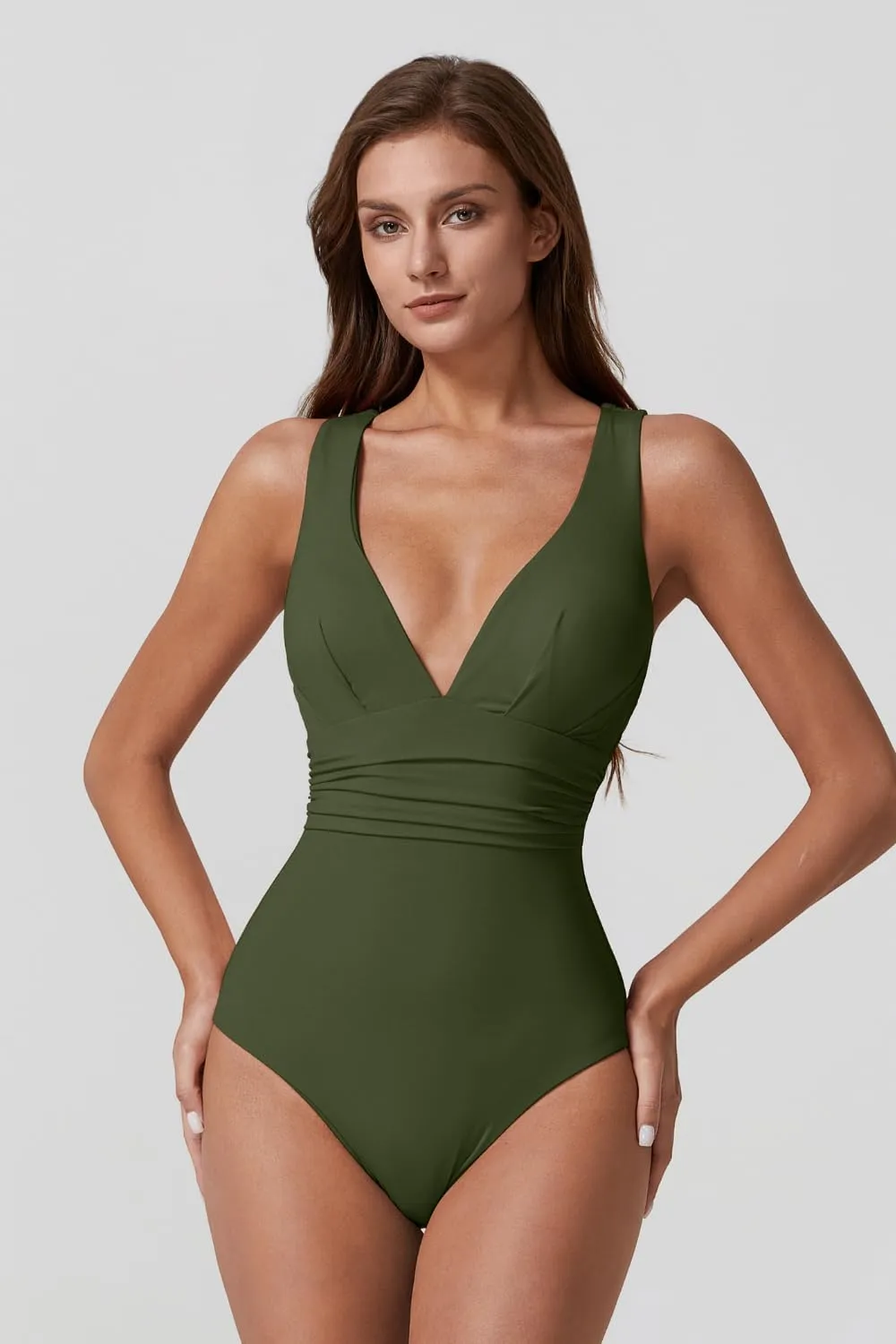 QINSEN Womens Sexy V Neck One Piece Bathing Suit Cross Back Swimsuit High Waist Monokini