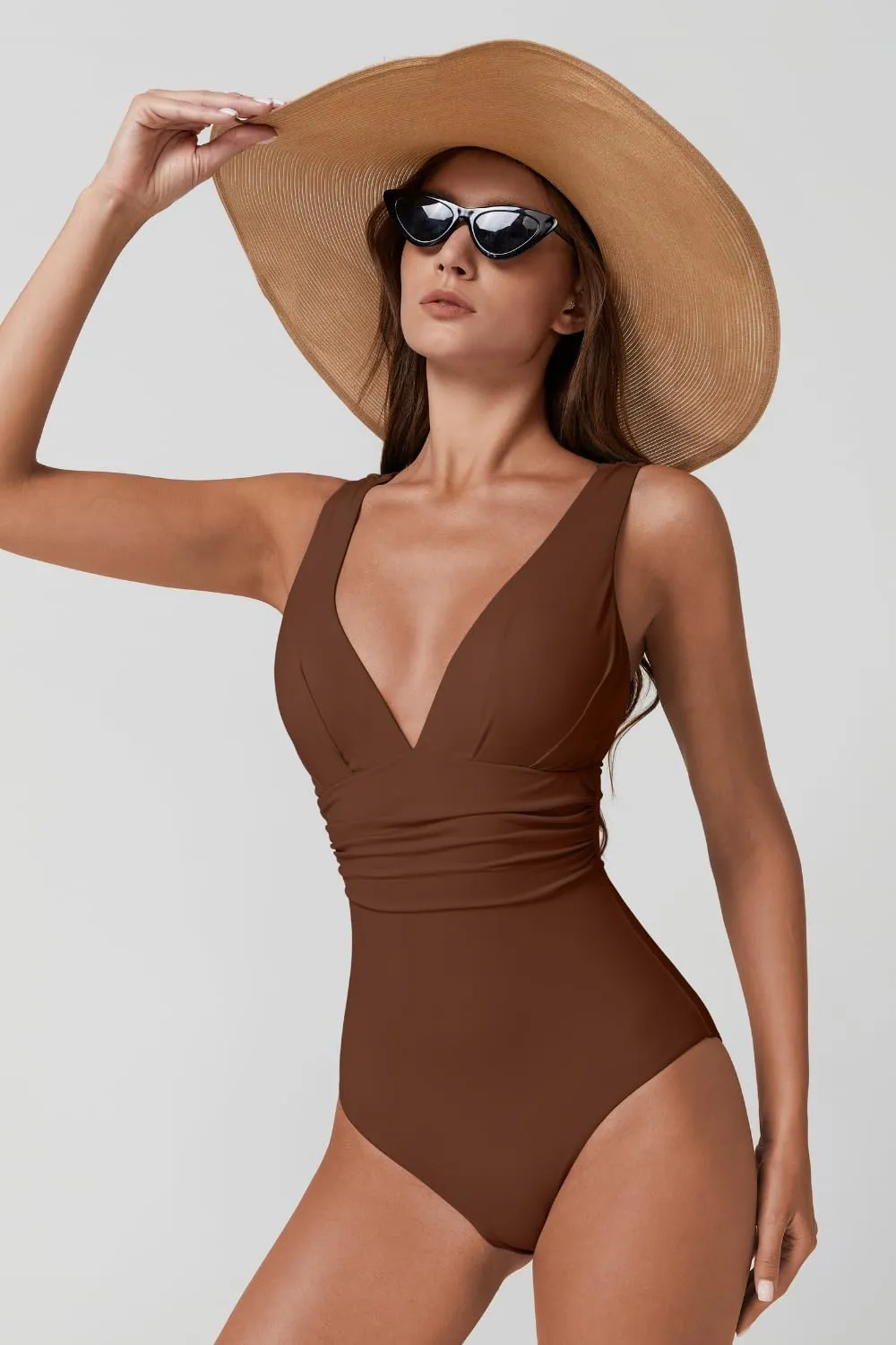 QINSEN Womens Sexy V Neck One Piece Bathing Suit Cross Back Swimsuit High Waist Monokini