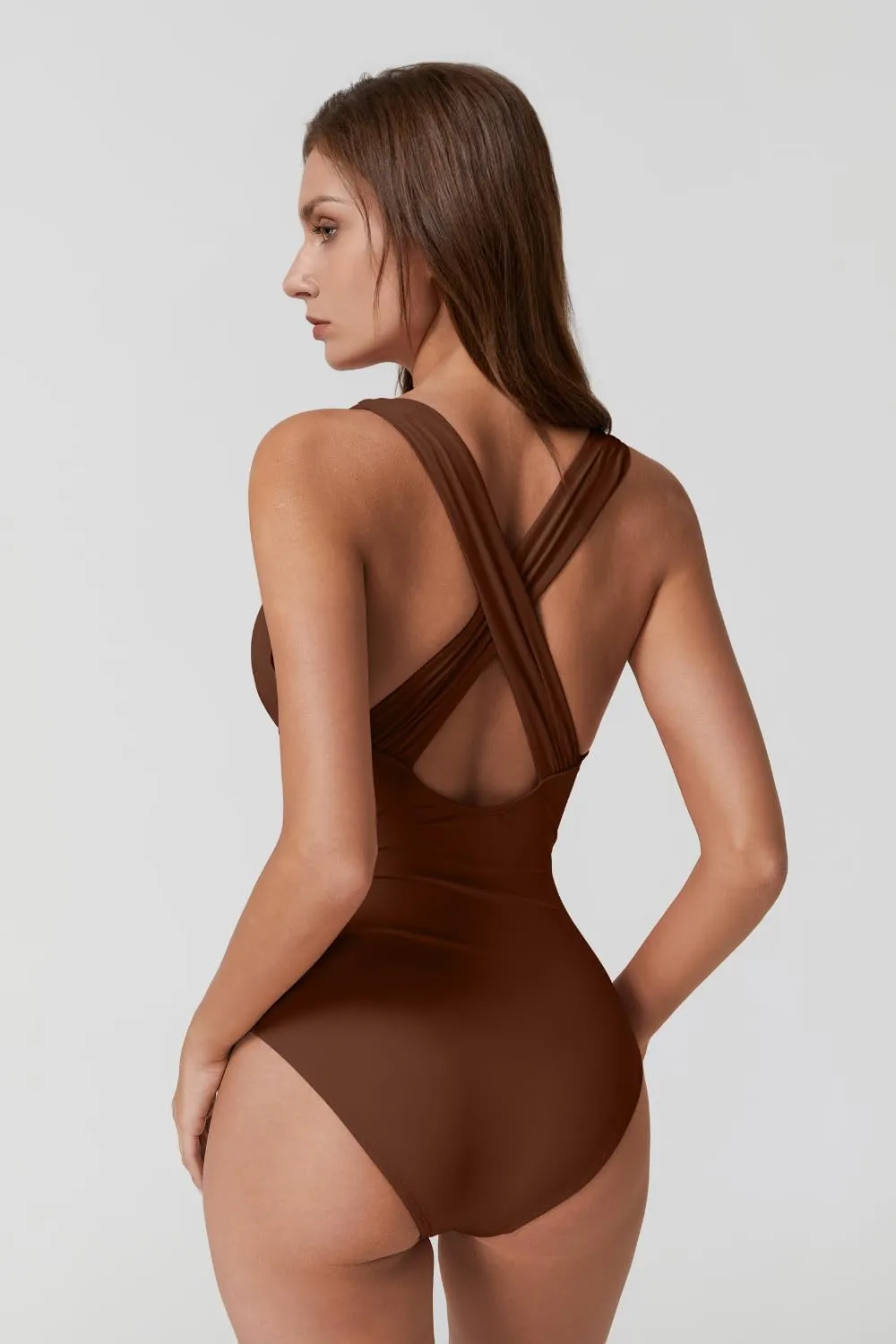 QINSEN Womens Sexy V Neck One Piece Bathing Suit Cross Back Swimsuit High Waist Monokini
