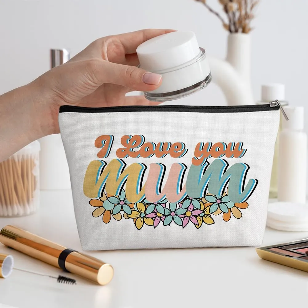 Retro Flower Mum Makeup Bag Mother Gifts Mom Gifts Mom Birthday Gifts from Daughter Mothers Day Christmas Positive Cosmetic Bag Make up Bag Pouch Travel Toiletry Bag for Women New Mom Mum Mommy