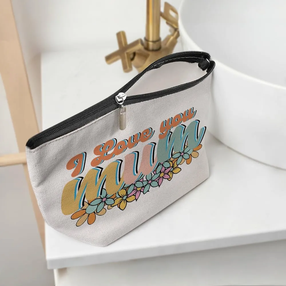 Retro Flower Mum Makeup Bag Mother Gifts Mom Gifts Mom Birthday Gifts from Daughter Mothers Day Christmas Positive Cosmetic Bag Make up Bag Pouch Travel Toiletry Bag for Women New Mom Mum Mommy