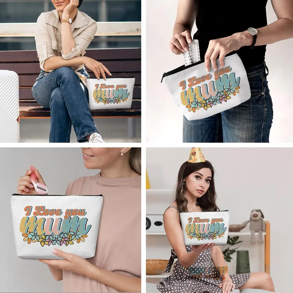 Retro Flower Mum Makeup Bag Mother Gifts Mom Gifts Mom Birthday Gifts from Daughter Mothers Day Christmas Positive Cosmetic Bag Make up Bag Pouch Travel Toiletry Bag for Women New Mom Mum Mommy