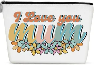 Retro Flower Mum Makeup Bag Mother Gifts Mom Gifts Mom Birthday Gifts from Daughter Mothers Day Christmas Positive Cosmetic Bag Make up Bag Pouch Travel Toiletry Bag for Women New Mom Mum Mommy