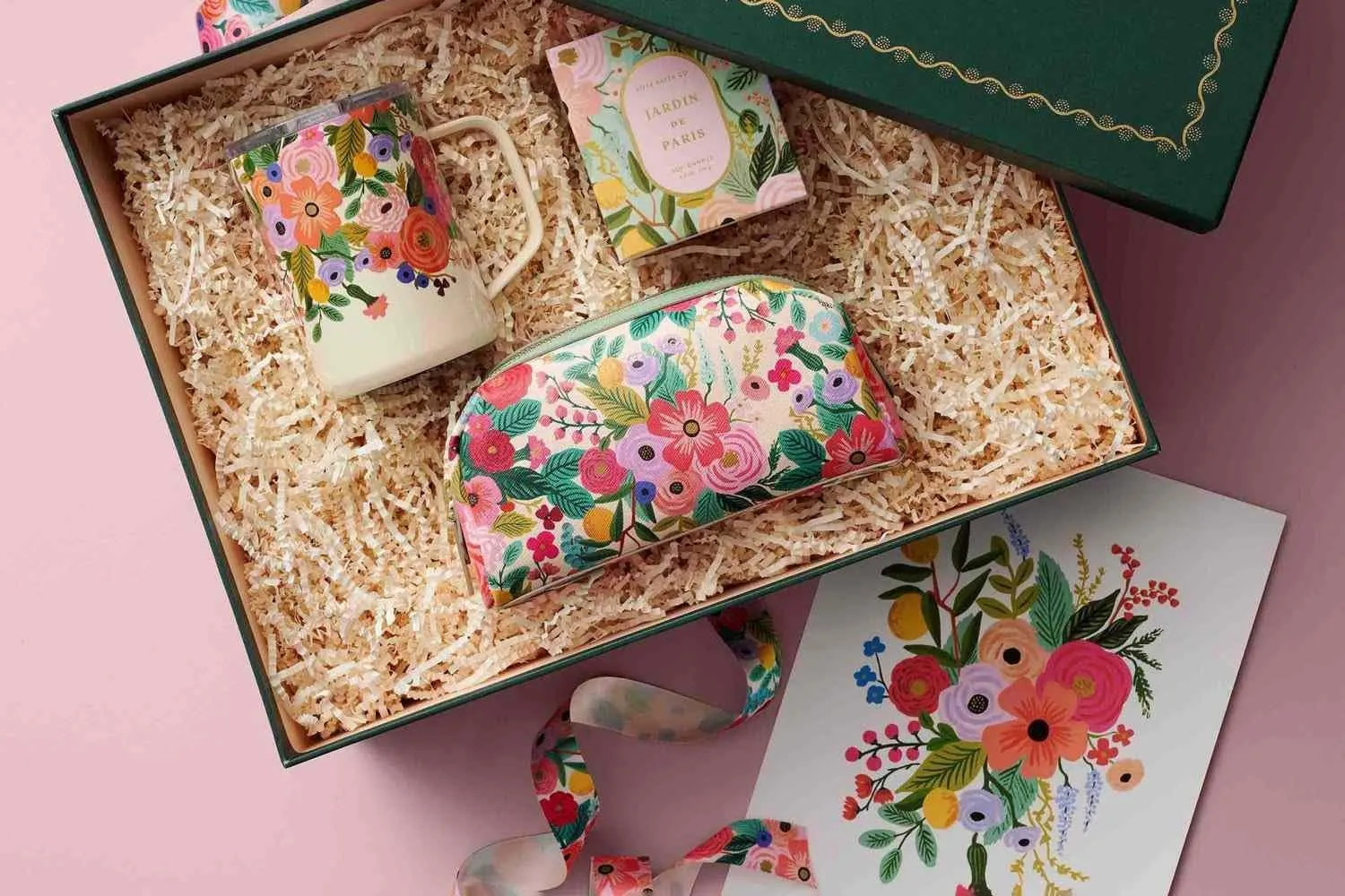 RIFLE PAPER CO. Garden Party Small Cosmetic Pouch For Storing Small Accessories, Includes Gold Zipper, Printed In Full Color With Stylized Pattern & Foil Stamped Logo