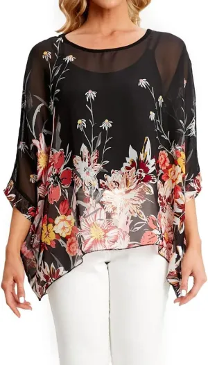 Rokou Women Chiffon Blouse Floral Batwing Sleeve Beach Cover Loose Tunic Shirt Tops