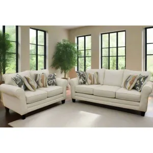 Rolled Arm Salt Sofa   Love Seat Performance Fabric 2-Pc Set