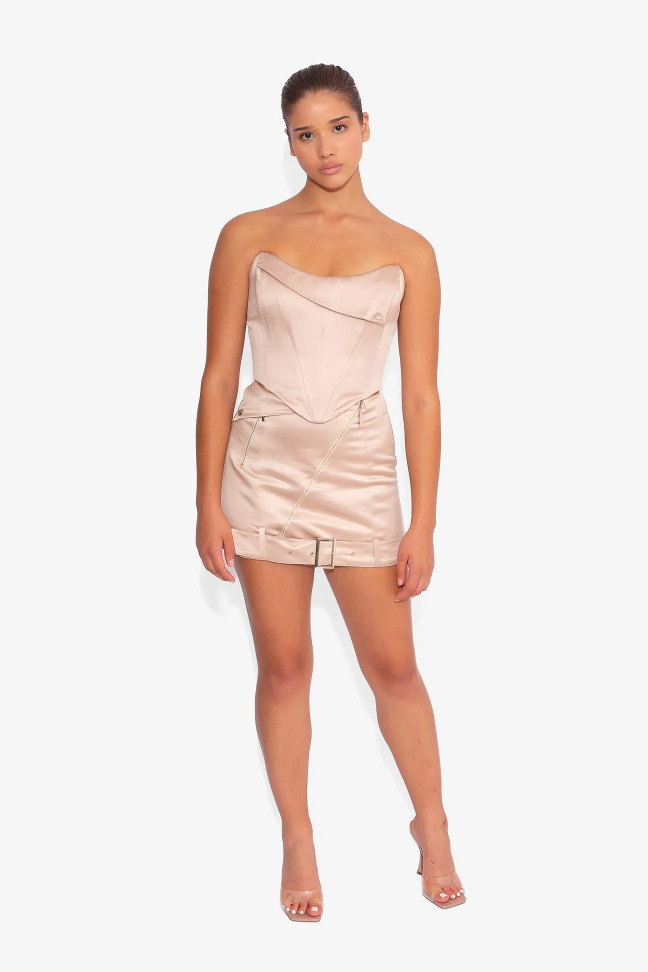 Satin Biker Skirt in Oyster