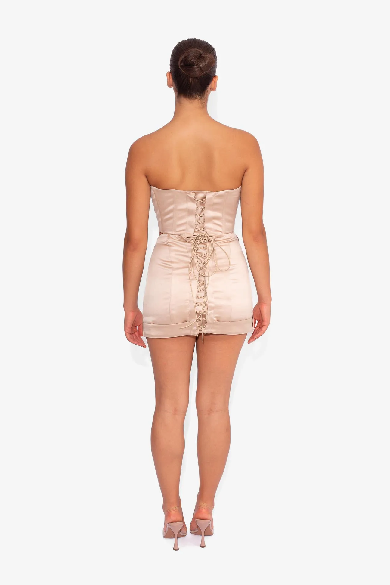 Satin Biker Skirt in Oyster