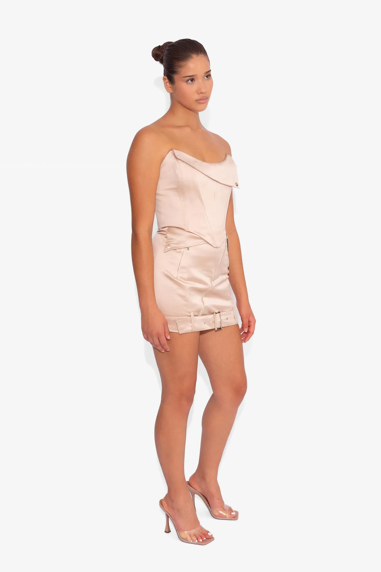 Satin Biker Skirt in Oyster