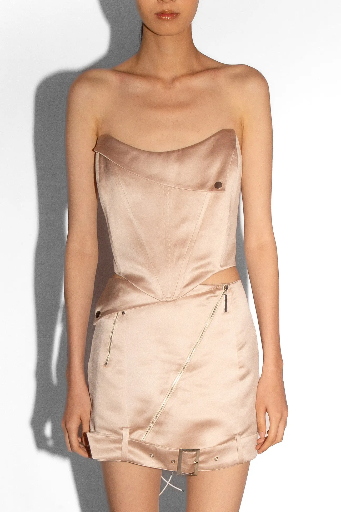 Satin Biker Skirt in Oyster