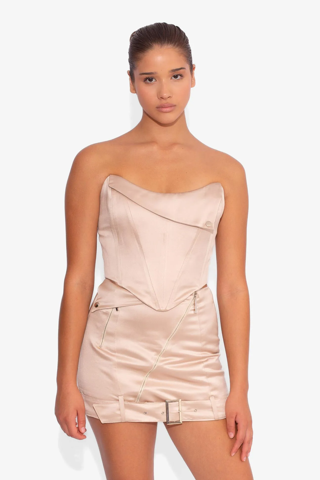 Satin Biker Skirt in Oyster