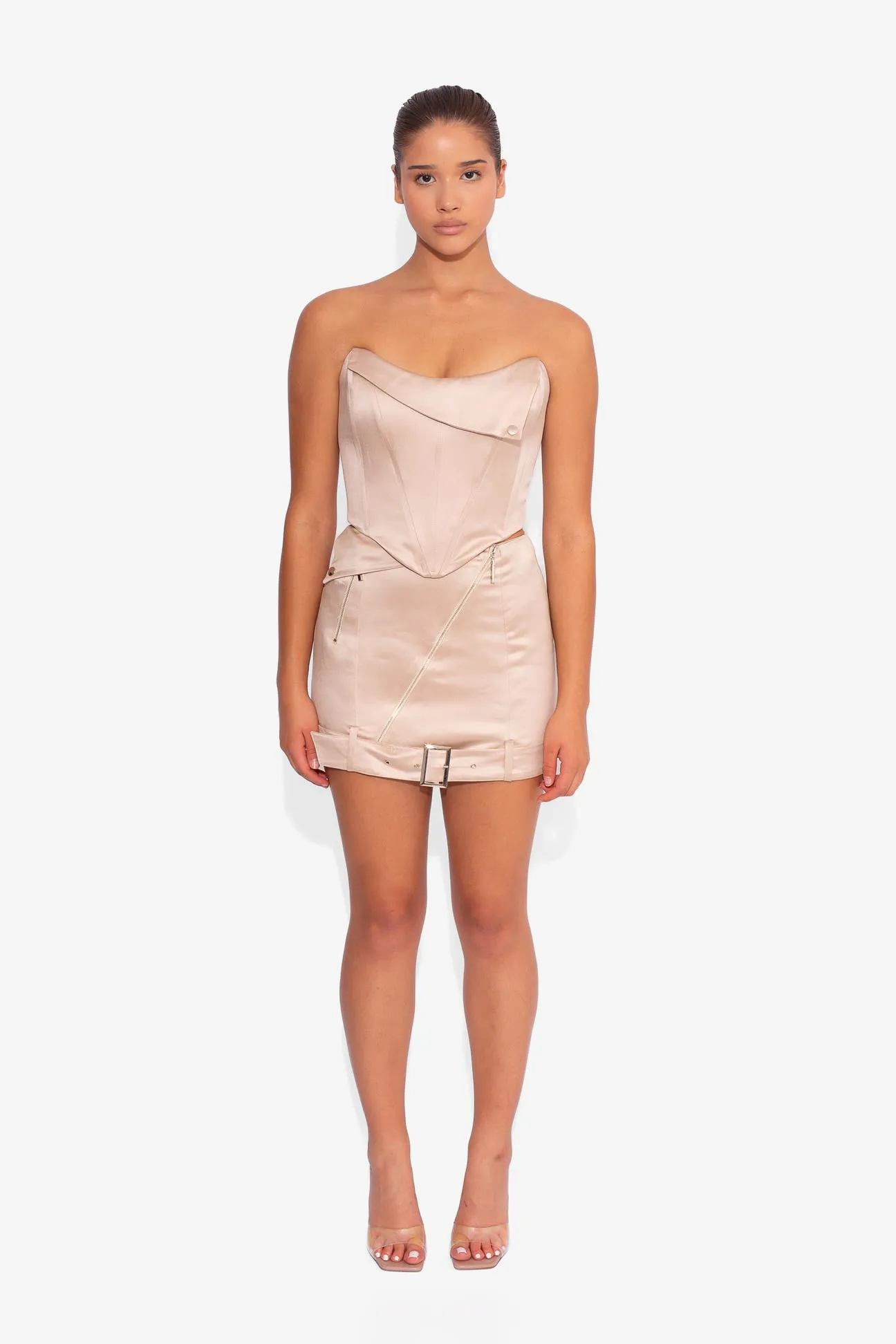 Satin Biker Skirt in Oyster