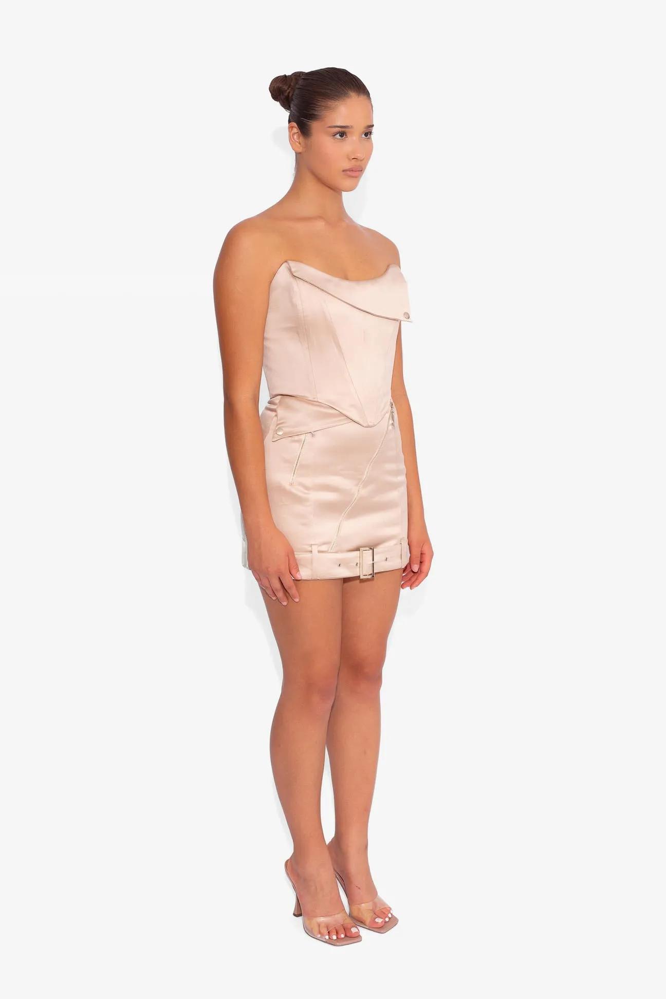 Satin Biker Skirt in Oyster