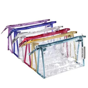 Sea Team 6-Pack Transparent Waterproof Cosmetic Bags with Zipper, Clear Vinyl Plastic Makeup Bags, Portable Travel Toiletry Pouch, Organizer, Pencil Case (Colorful, Large/10.4")