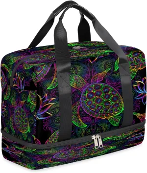 Sea Turtle Duffel Bag, Turtle Lotus Mandala Sports Tote Gym Bag with Wet Pocket & Shoes Compartment Carry On Luggage Bag Weekender Overnight Bag Travel Bags for Men Women