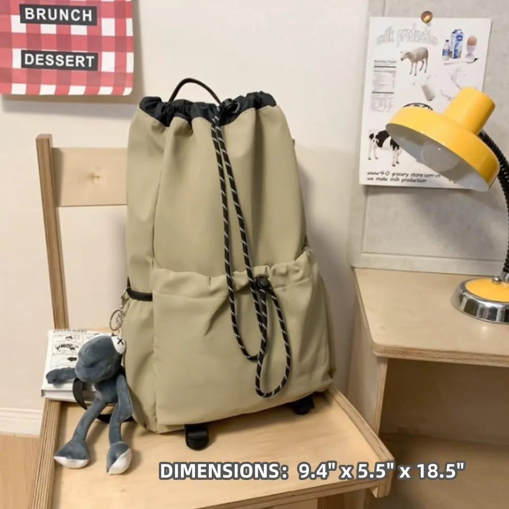 Selena Drawstring Bucket Backpack with pins and Accessories Aesthetic Big Capacity Couple Travel Laptop Bag (Backpack,Brown)