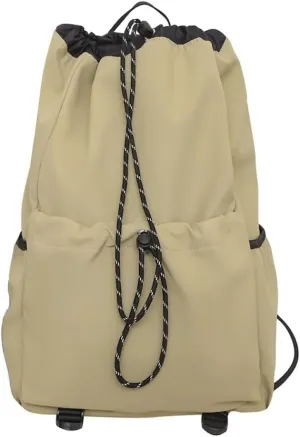 Selena Drawstring Bucket Backpack with pins and Accessories Aesthetic Big Capacity Couple Travel Laptop Bag (Backpack,Brown)