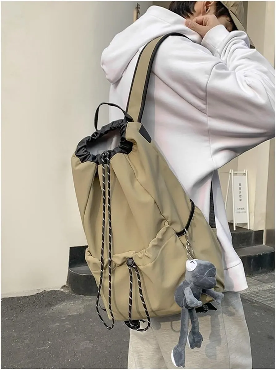 Selena Drawstring Bucket Backpack with pins and Accessories Aesthetic Big Capacity Couple Travel Laptop Bag (Backpack,Brown)