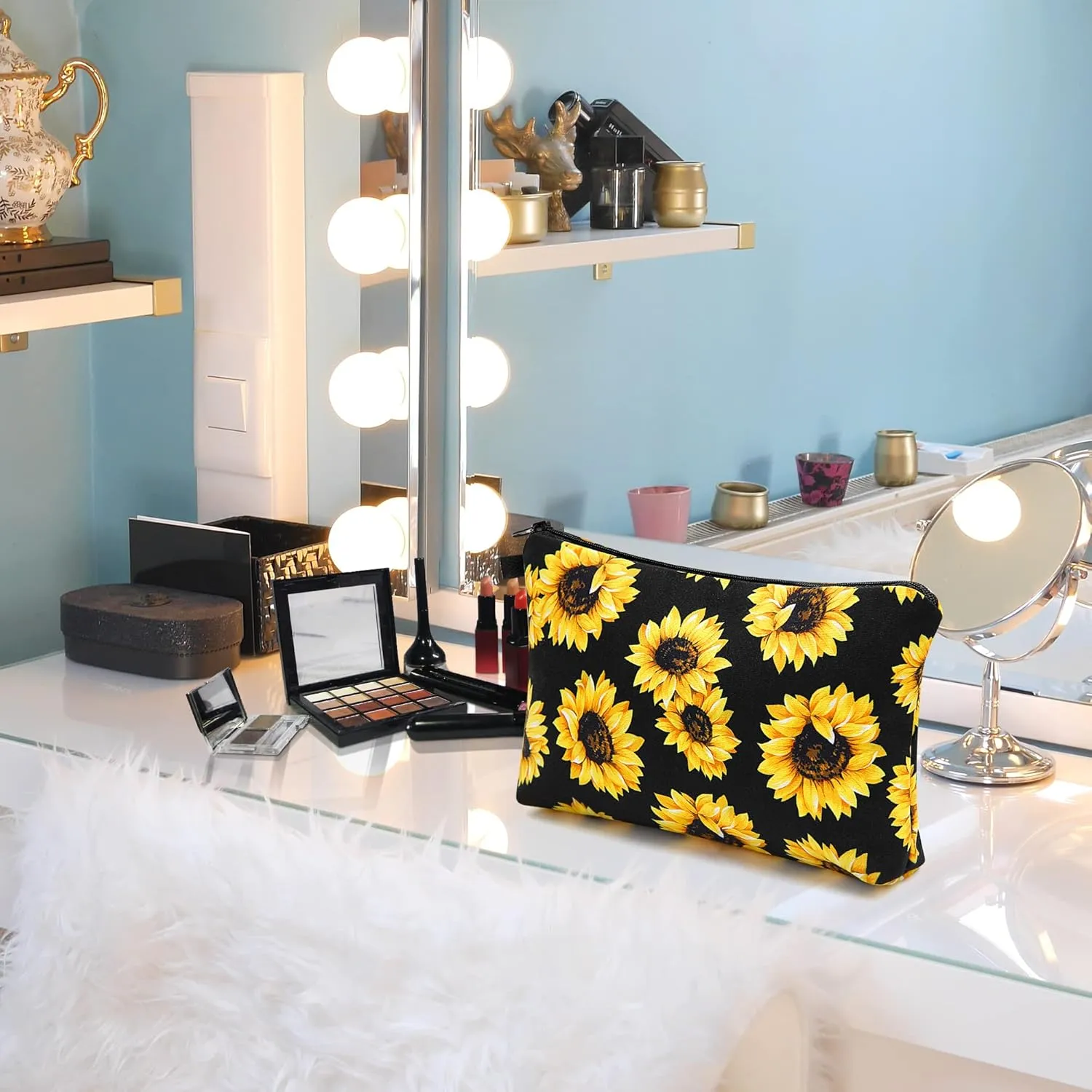 SELLYFELLY Women Cosmetic Bag Travel Makeup Pouch Waterproof Makeup Bag for Purse Portable Toiletry Bag Accessories Organizer