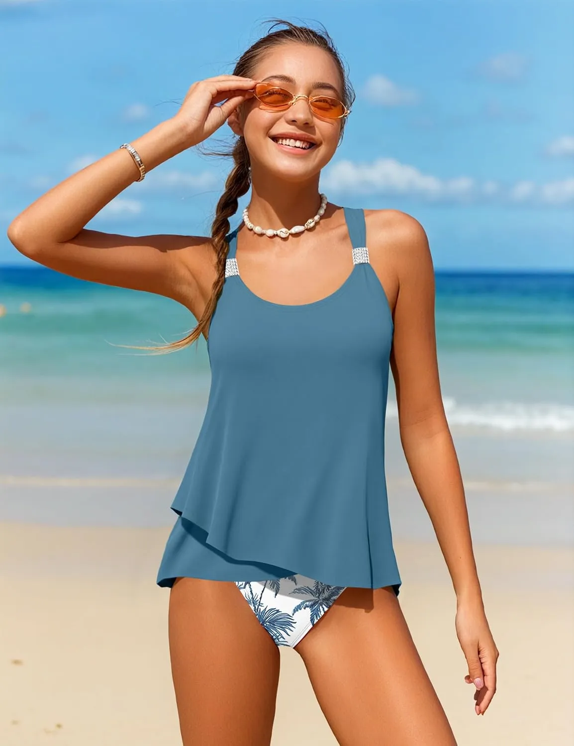 Shallmu Girls Swimsuits Two Piece Girls Bathing Suits Ruffle High Waisted Girls Tankini 9-16 Years Girls Swimwear