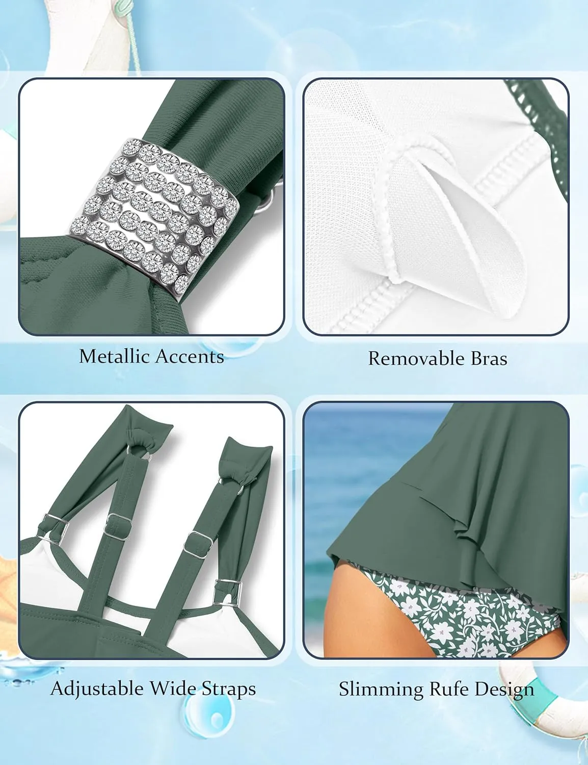 Shallmu Girls Swimsuits Two Piece Girls Bathing Suits Ruffle High Waisted Girls Tankini 9-16 Years Girls Swimwear