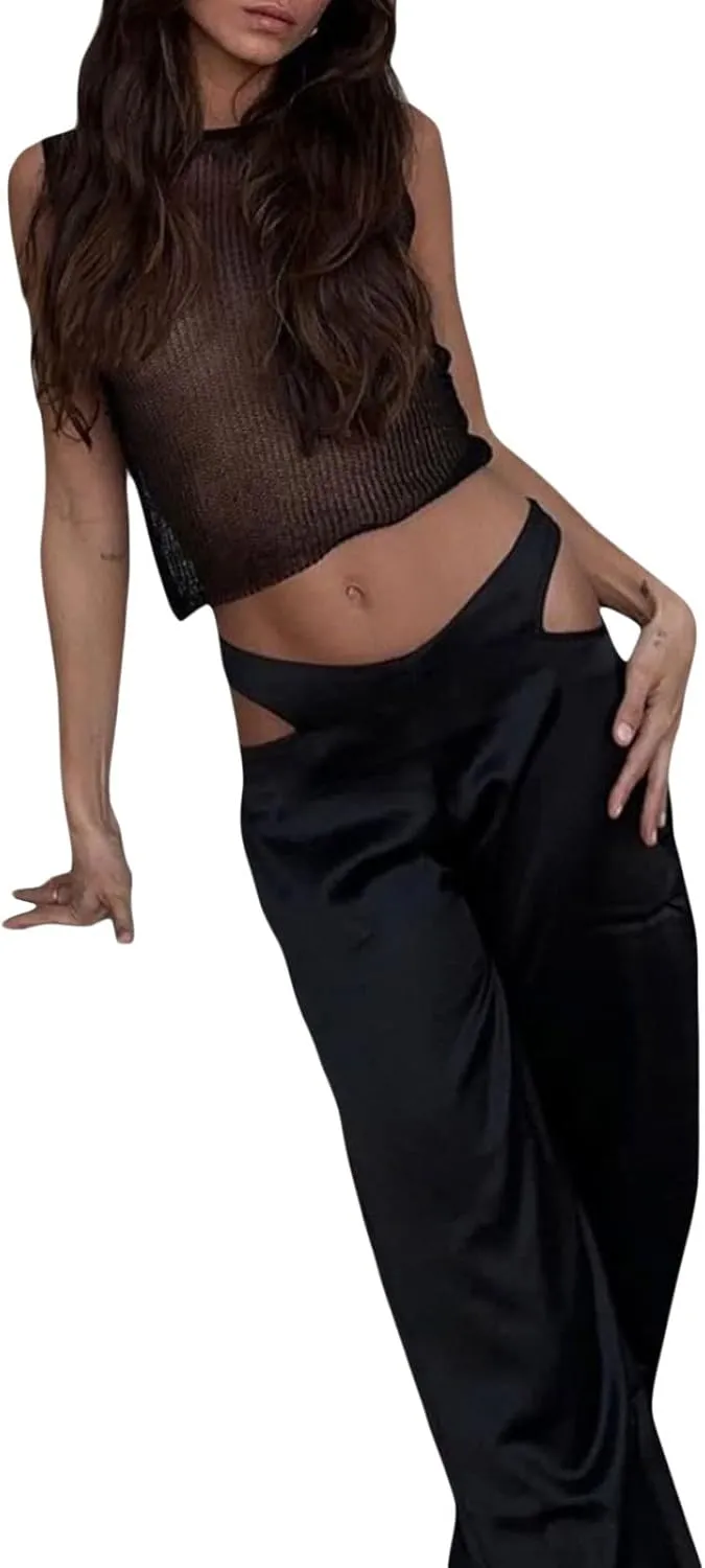 Sheer Mesh Tank Top for Women Sleeveless See Through Going Out Tops Summer Y2k Camisole Tops