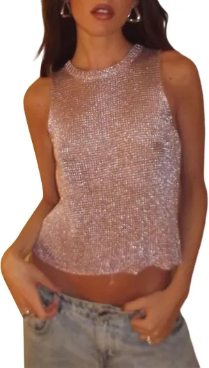 Sheer Mesh Tank Top for Women Sleeveless See Through Going Out Tops Summer Y2k Camisole Tops