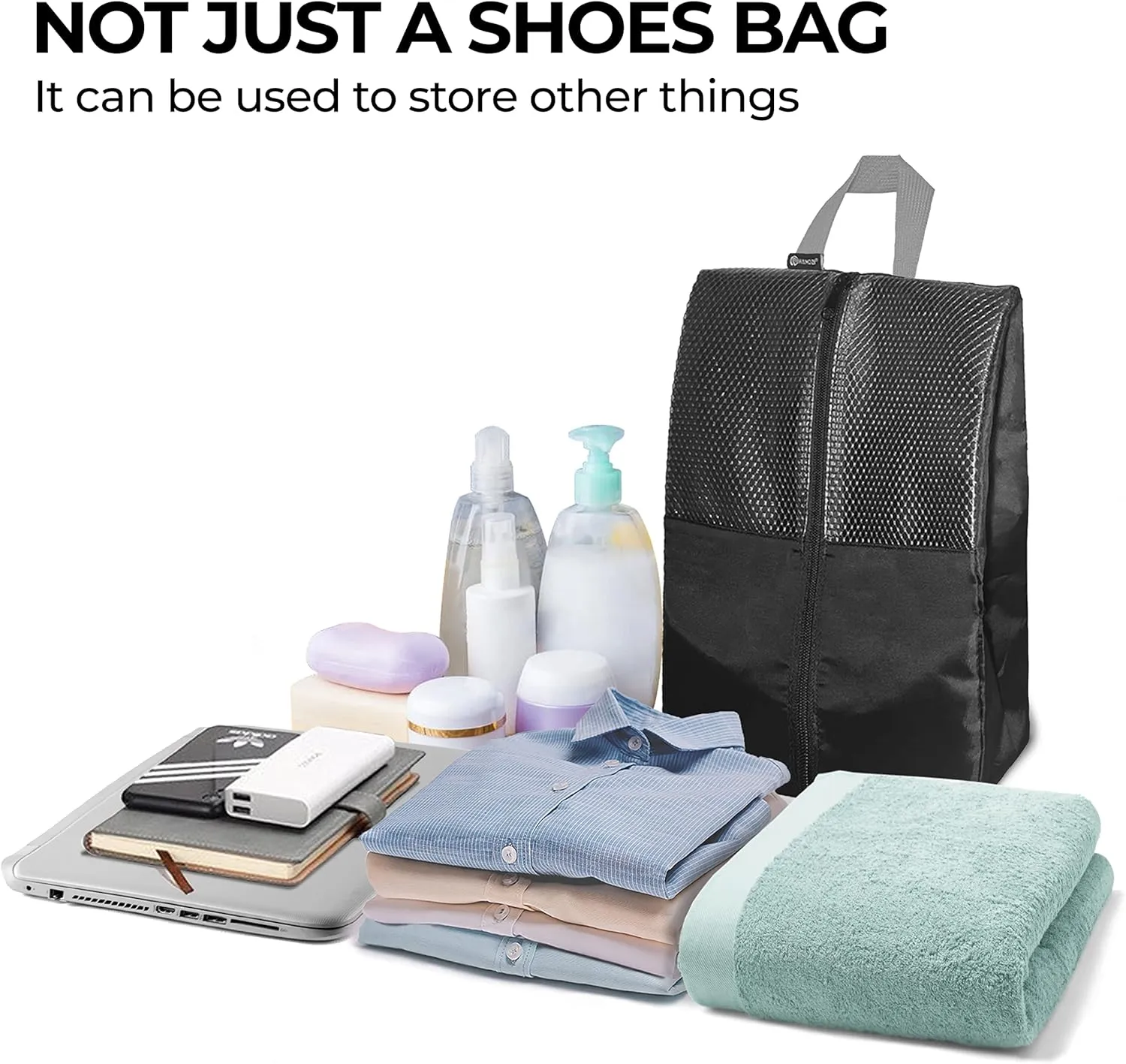 Shoe Bags For Travel, Used As For Storage or Shoe Travel Bag, Space Saving When Travelling With This Travel Shoe Bags For Packing, Featuring Waterproof Nylon Sneaker Bag (Black, 2 Pack, Medium)