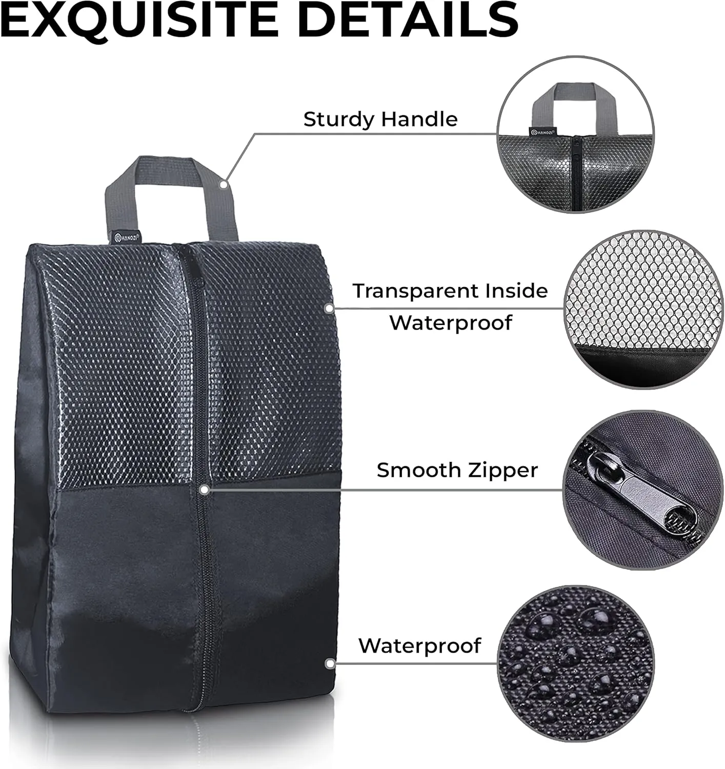 Shoe Bags For Travel, Used As For Storage or Shoe Travel Bag, Space Saving When Travelling With This Travel Shoe Bags For Packing, Featuring Waterproof Nylon Sneaker Bag (Black, 2 Pack, Medium)