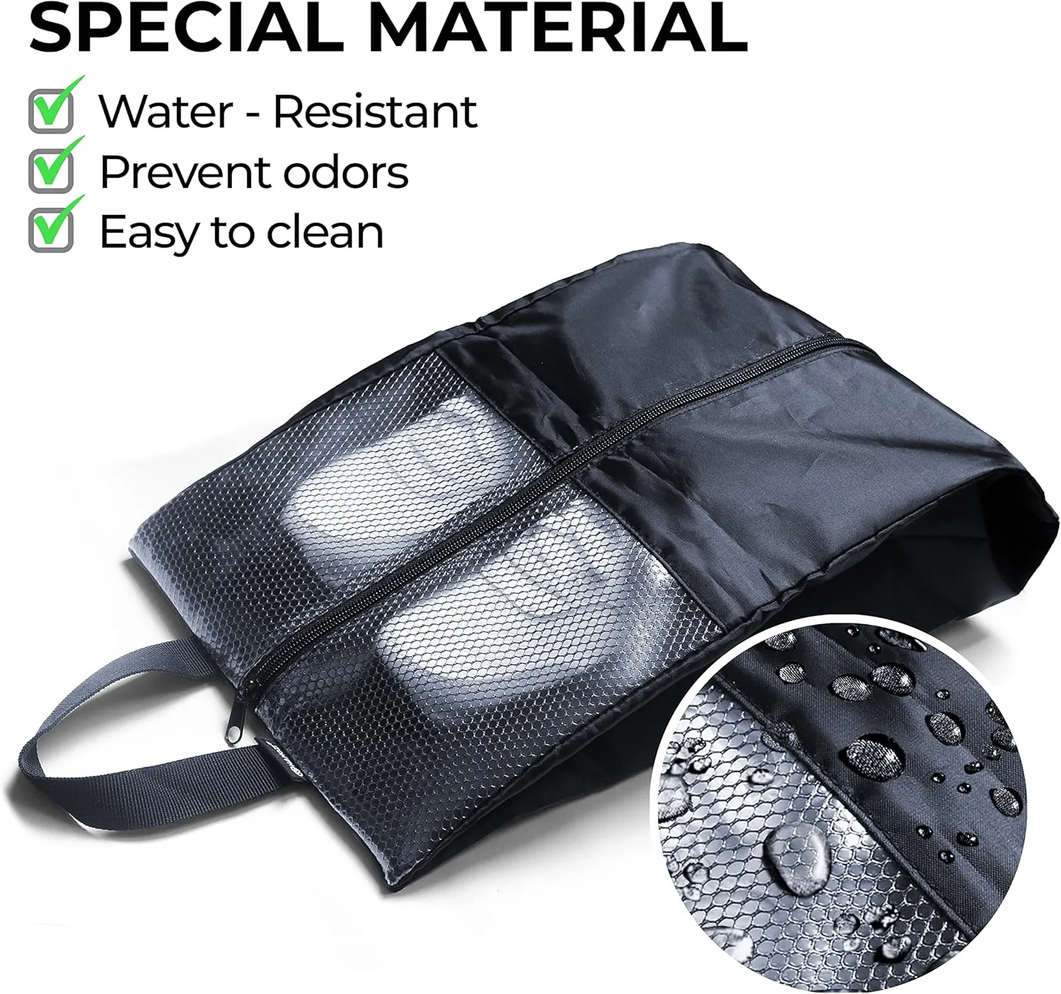 Shoe Bags For Travel, Used As For Storage or Shoe Travel Bag, Space Saving When Travelling With This Travel Shoe Bags For Packing, Featuring Waterproof Nylon Sneaker Bag (Black, 2 Pack, Medium)