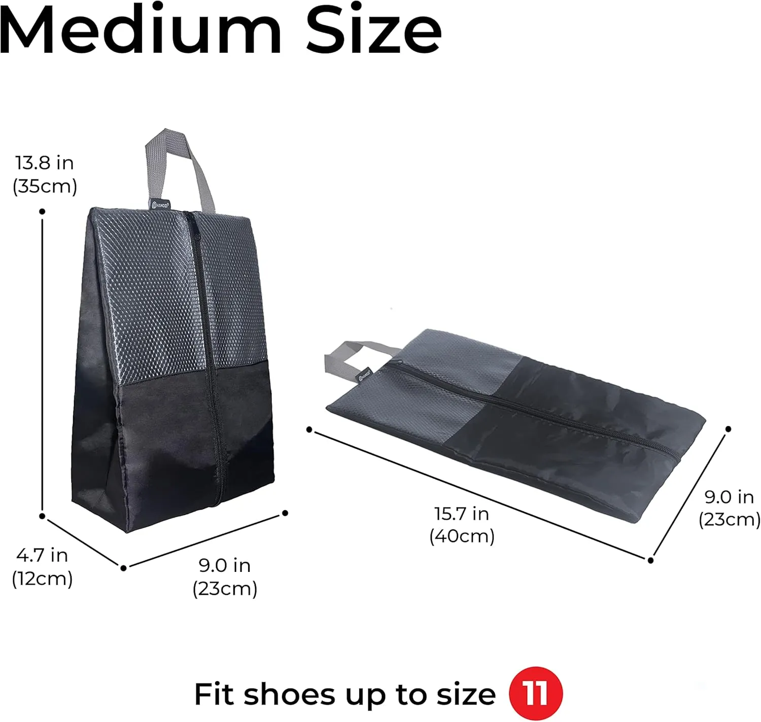Shoe Bags For Travel, Used As For Storage or Shoe Travel Bag, Space Saving When Travelling With This Travel Shoe Bags For Packing, Featuring Waterproof Nylon Sneaker Bag (Black, 2 Pack, Medium)