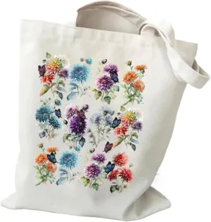 Shoulder Bag Wildflowers Canvas Tote Bag Women Daisy Rose Lavender Shopping Bag Student Plant Style Female Reusable