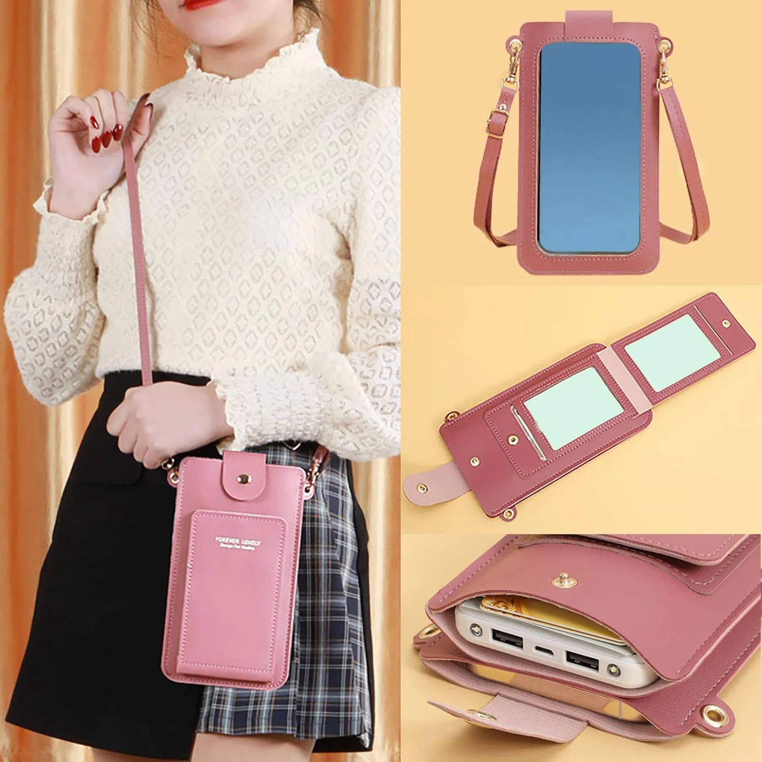 Shoulder Bags for Women Women Artificial Leather Solid Color Hasp Transparent Operation Ccreen Phone Bag Shoulder